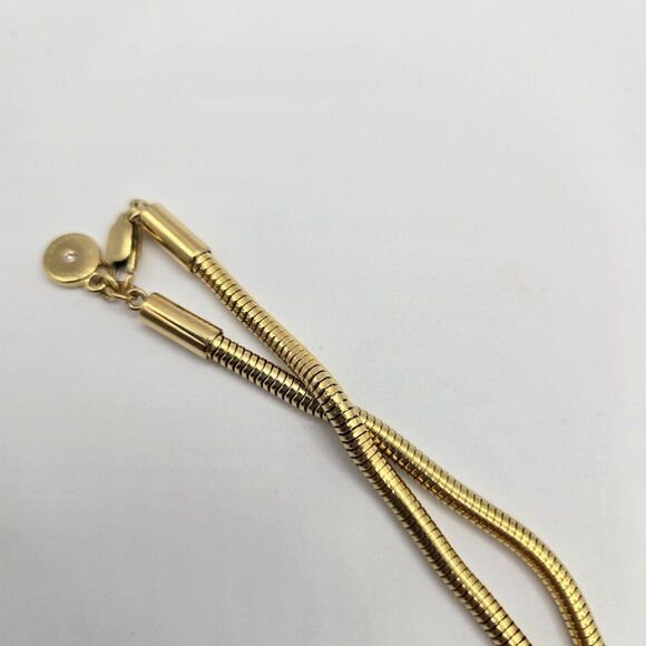 Michael Kors Gold Tone Double Snake Chain Lauriat Necklace Faceted Centerpiece - Picture 5 of 6